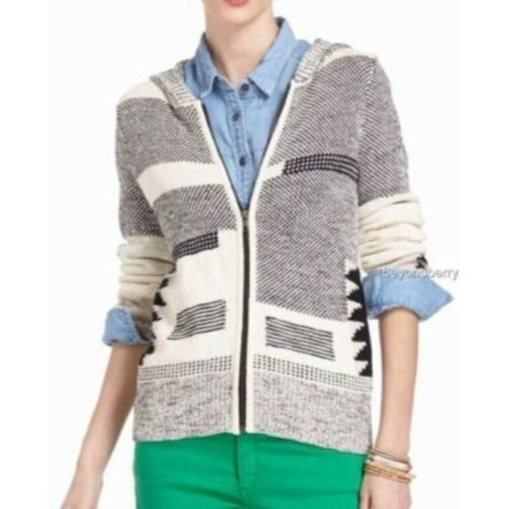 Anthropologie Sparrow Zip Up Hooded Sweater Southwestern Knit Large
